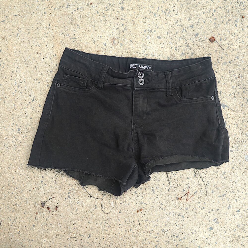 Sandpiper Black High Waisted Denim Shorts Size 16W Plus Cutoff Frayed Grunge Y2K